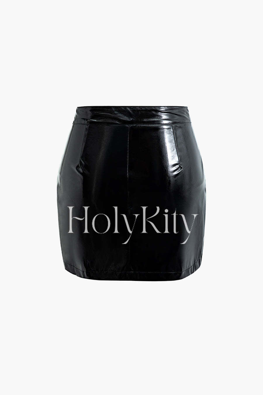 Mini-jupe taille haute en similicuir verni