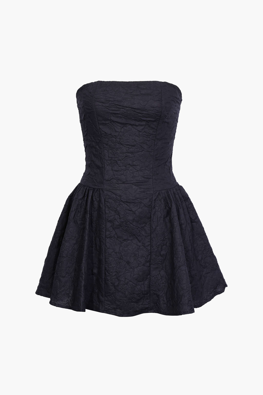 Trägerloses Jacquard-Minikleid mit Rüschensaum