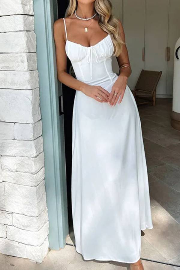 Thin Strap Bust Tie Corset Waist Mermaid Maxi Vacation Dress
