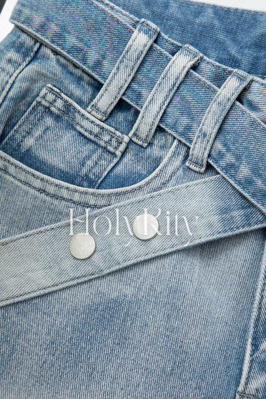 Jean droit à ceinture croisée
