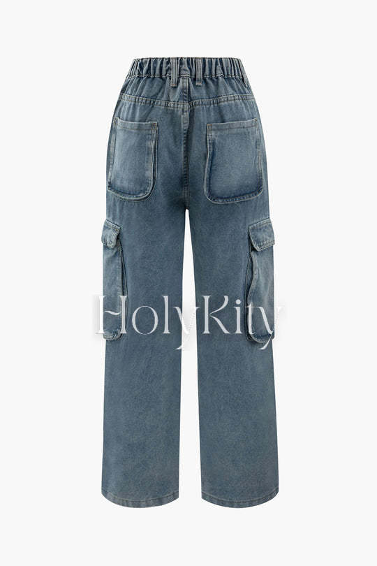 Jean cargo multi-poches à jambe large