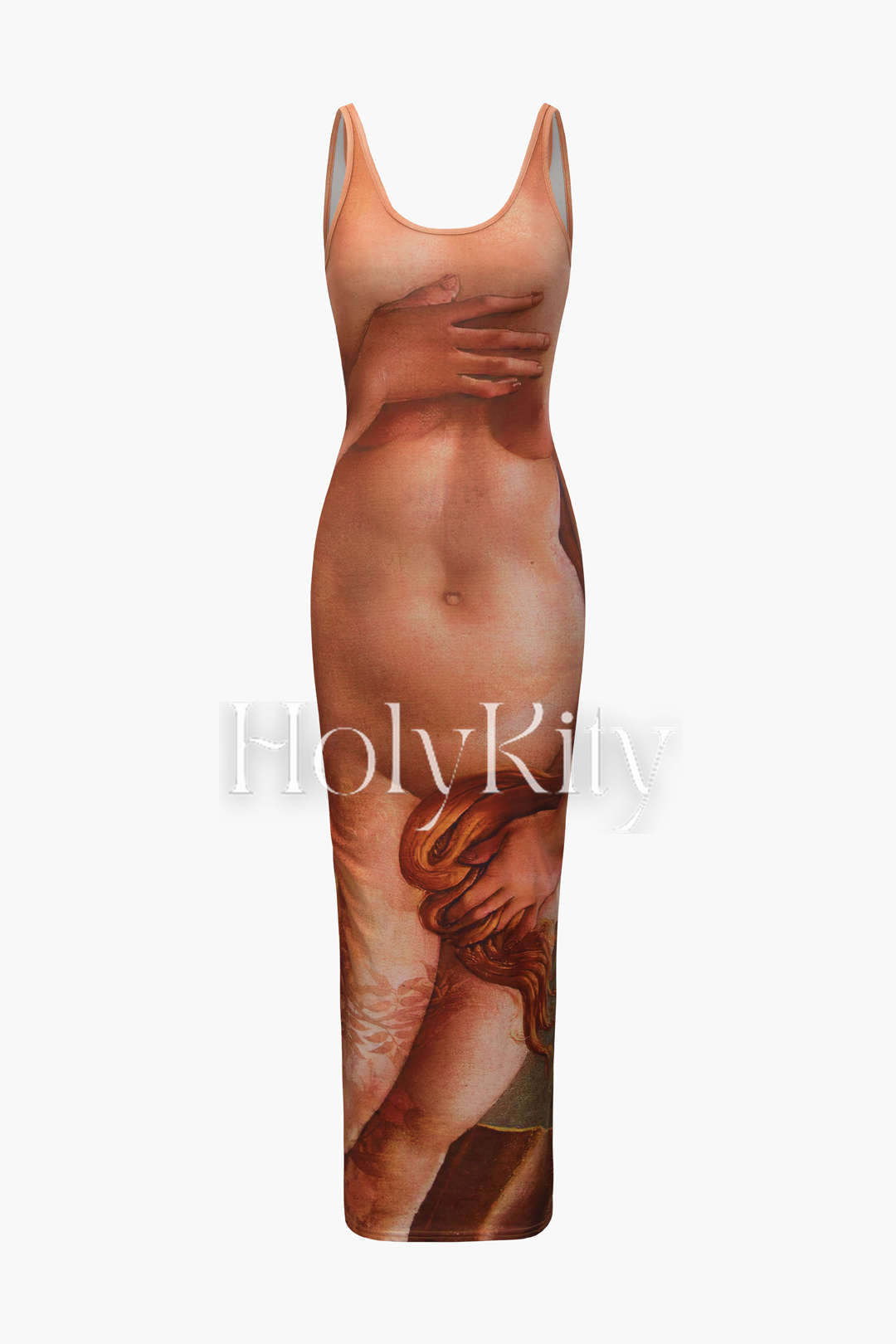 Body Print U-neck Sleeveless Maxi Dress