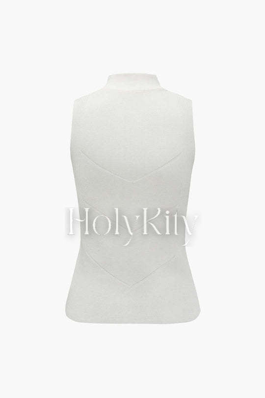 Mock Neck Knit Sleeveless Tank Top