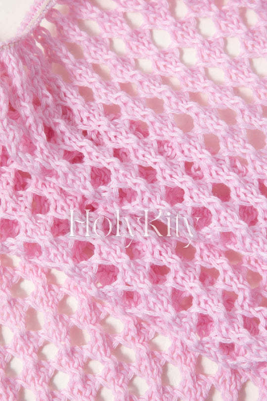 Tie Front Crochet Knit Cross Back Cami Top