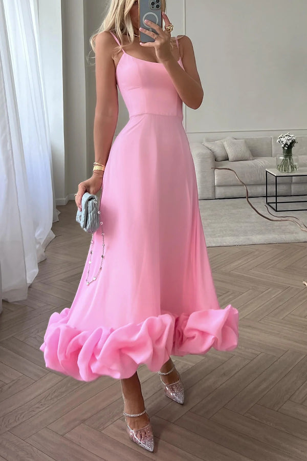 Midnight Girl Flounce Bustier Banquet Party Midi Dress