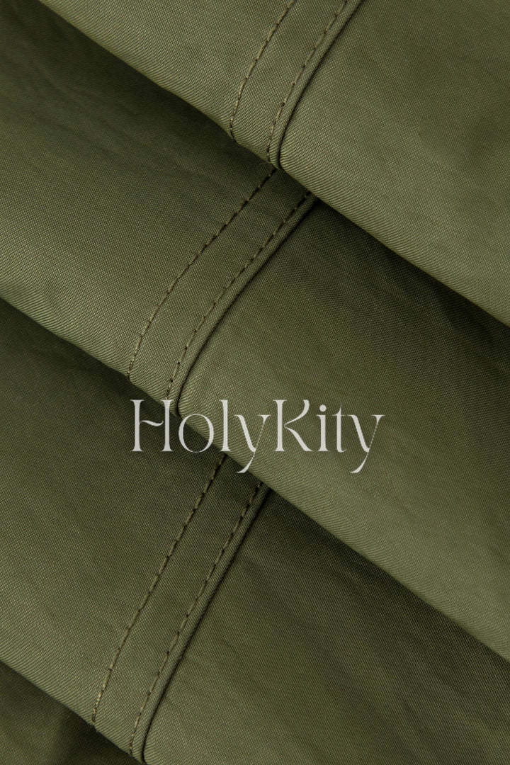 Foldover Waist Slit Cargo Skirt