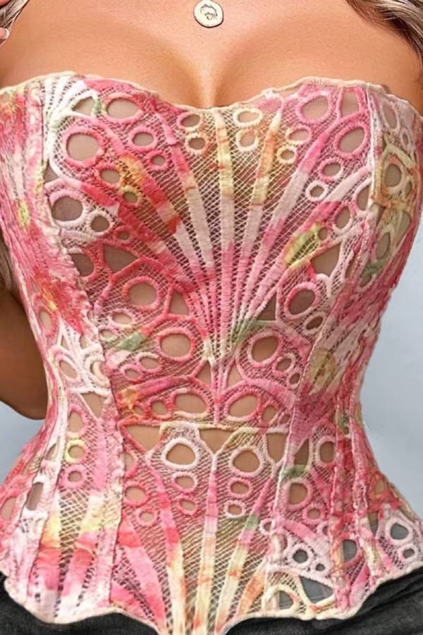Lace Cutout Strapless Corset Top