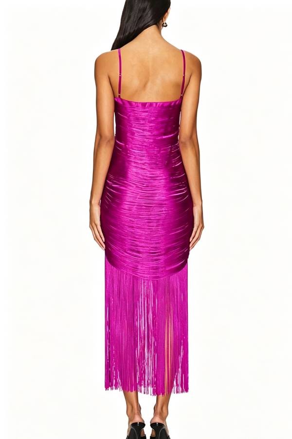 Cocktail Party Tassel Cowl Neck Sleeveless Drape Hem Slip Maxi Dress