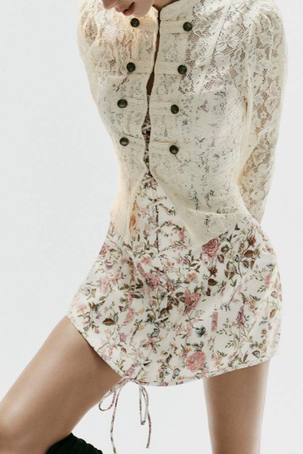 Vintage Double‑Breasted Lace Cropped Jacket