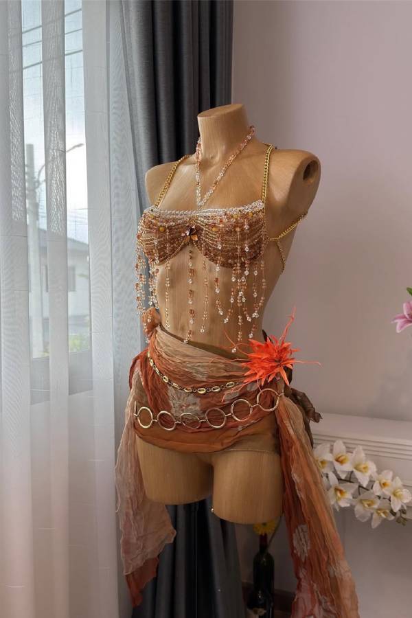 Ocean-Inspired Beaded and Tasseled Camisole Top