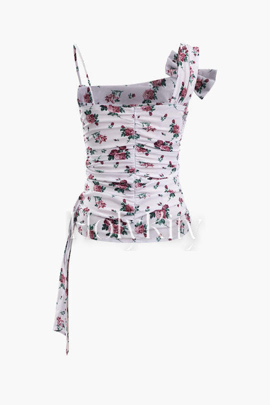 Asymmetrisches Camisole mit Plissee und Blumenmuster