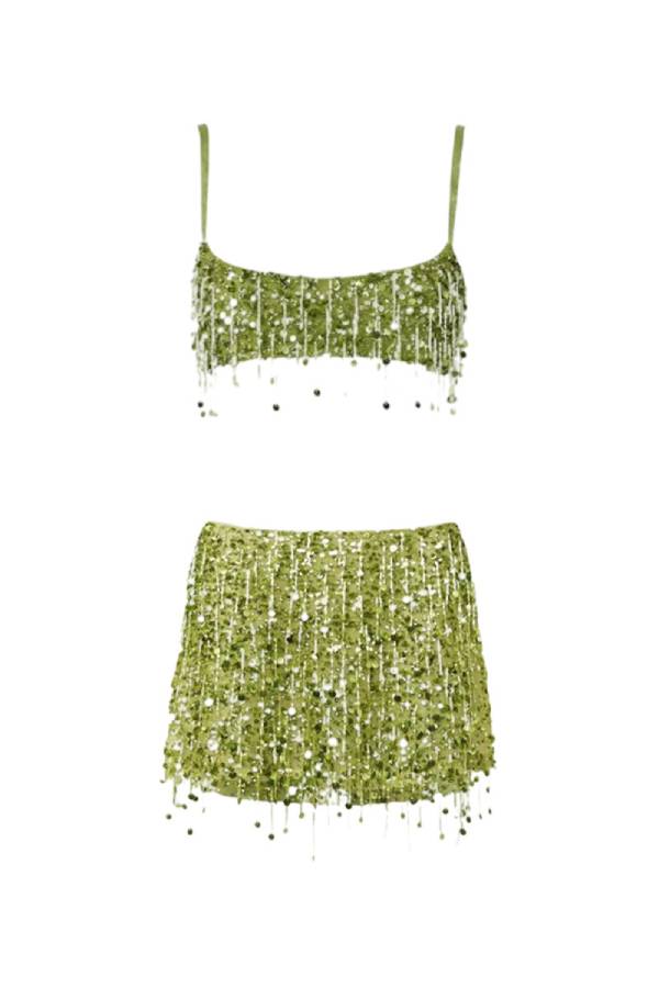 Sequin and Tassel Strappy Mini Dress Set