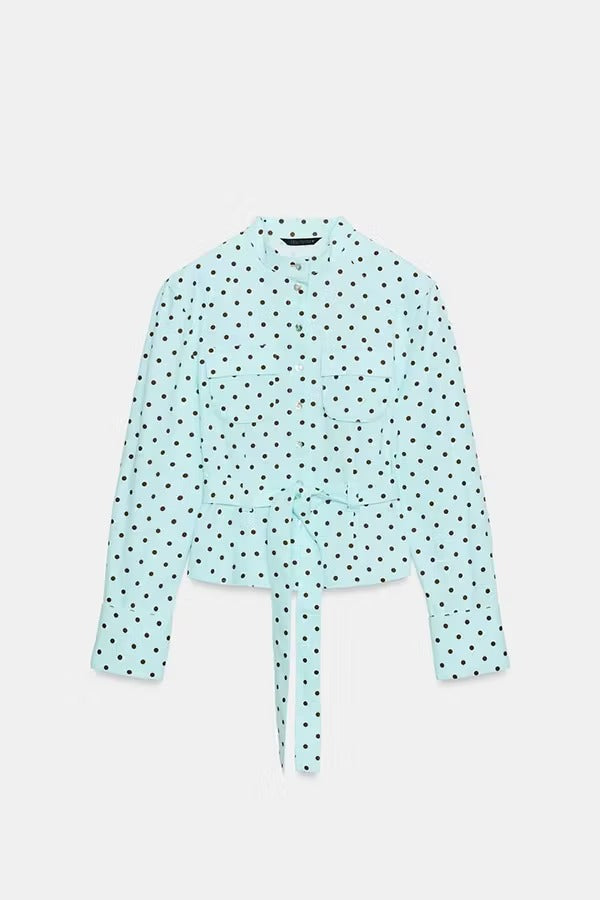 Trisha Linen Blend Polka Dot Stand Neck Belted Jacket and Low-Rise Pocket Mini Shorts Set