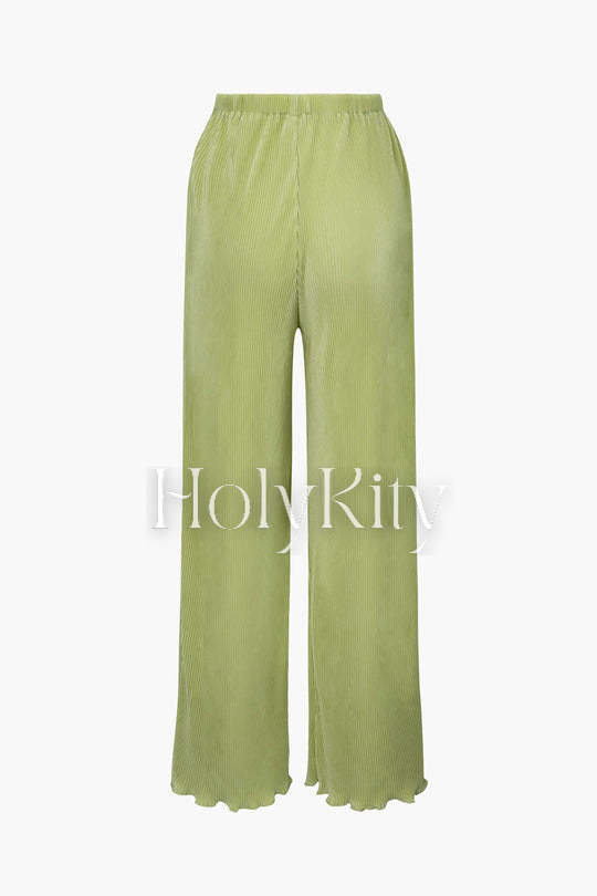 Solid Pleated Straight Leg Pants