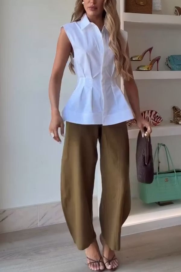 Rosabelle Linen Blend Mid Rise Pocket Loose Balloon Pants