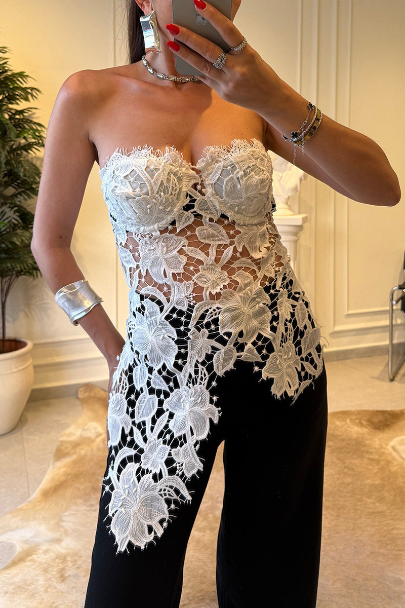 3D Floral Lace Strapless Fitted Tube Top