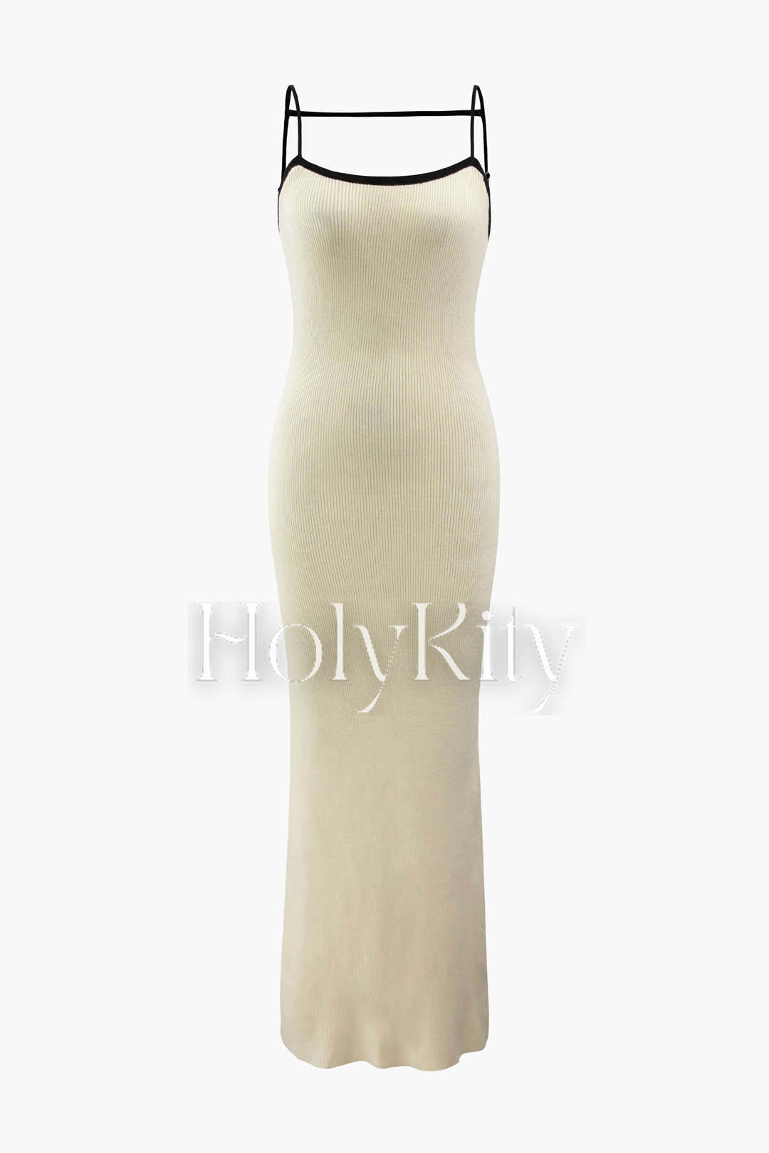 Rückenfreies Strickkleid mit Kontrasteinfassung