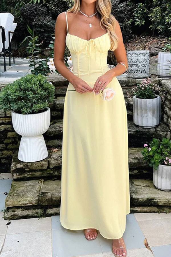 Thin Strap Bust Tie Corset Waist Mermaid Maxi Vacation Dress