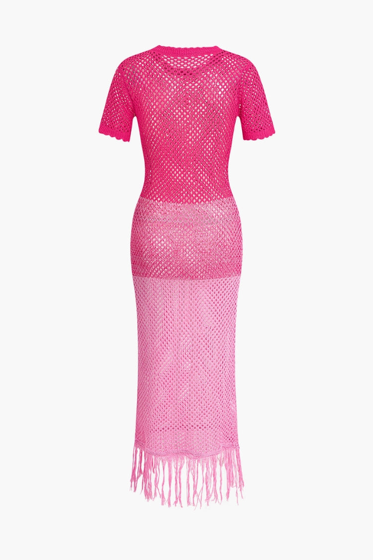 Fringed Hem Hollow Out Cover Up Knit Dress