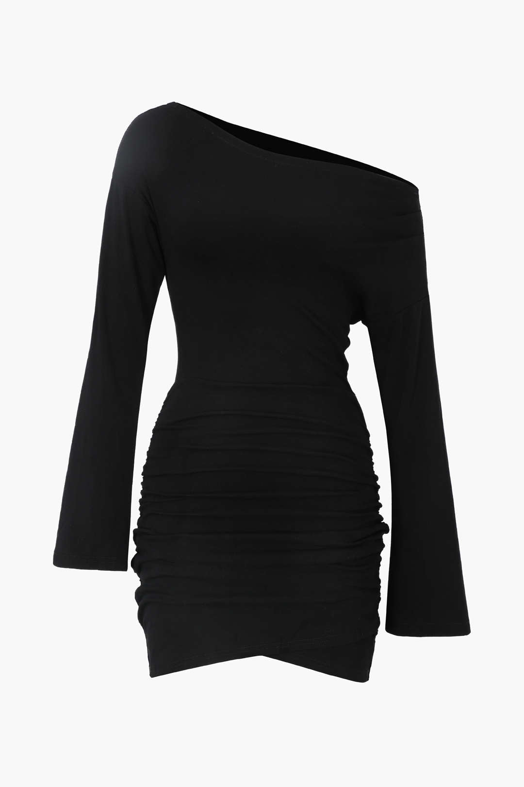 Mini-Wickelkleid mit One-Shoulder-Träger, ausgestellten Ärmeln und Rüschen