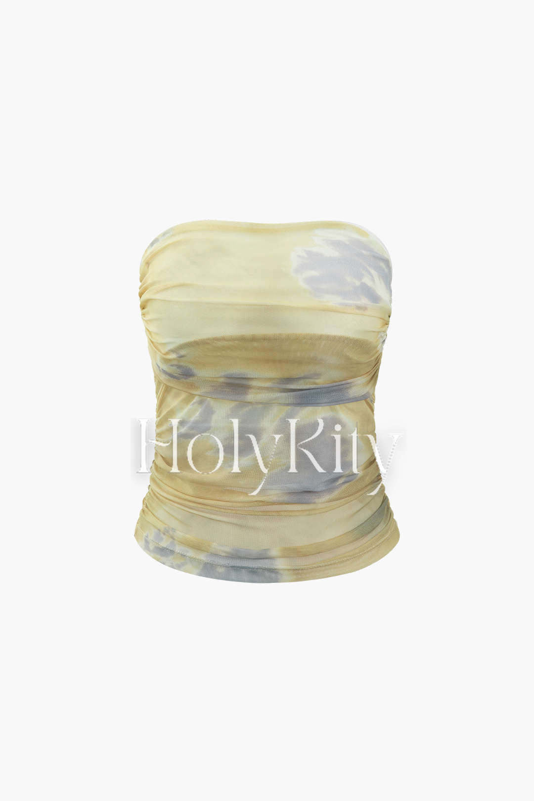 Gerüschtes Tube-Top aus Netzstoff mit Batikmuster