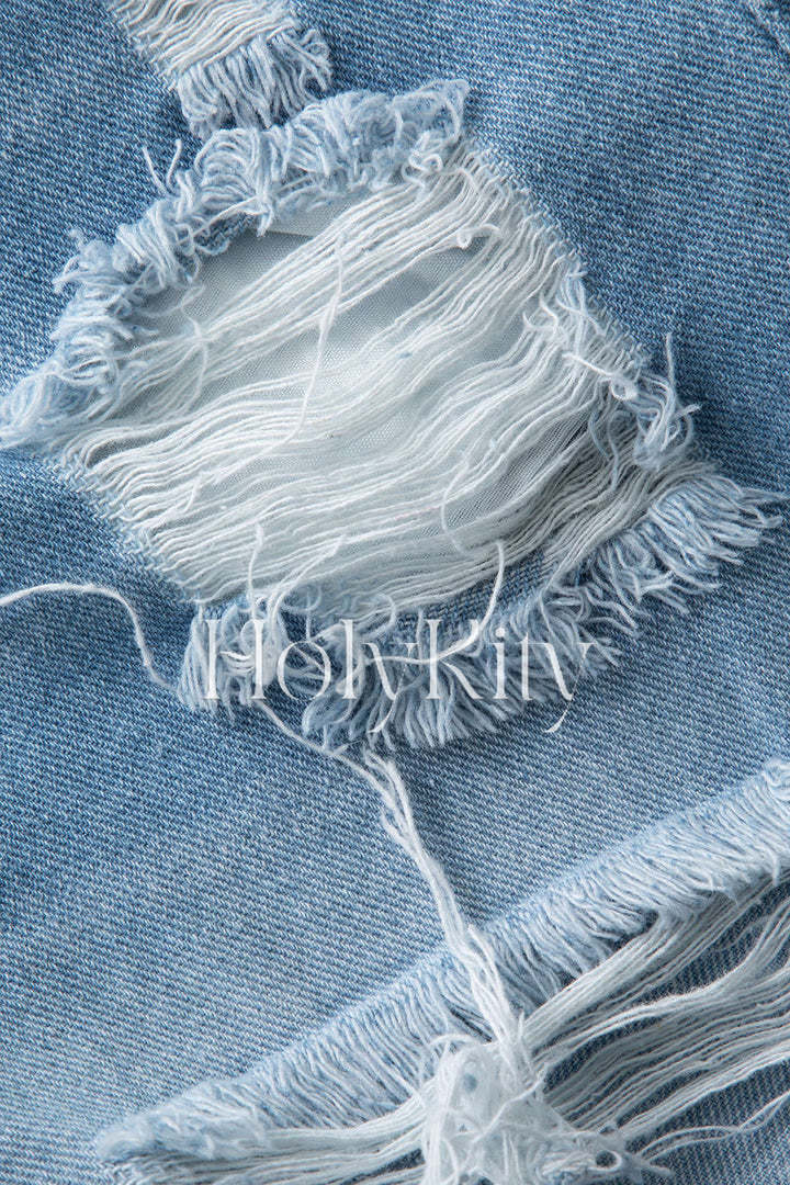 Destroyed-Jeansshorts mit ausgefranstem Wickeldesign