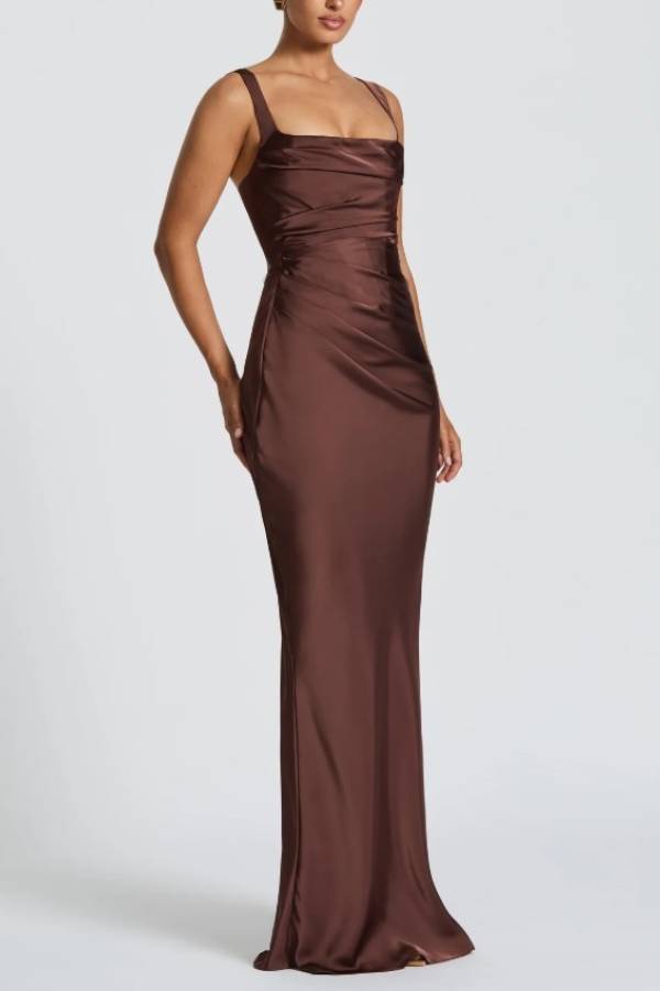Satin Strap Mermaid Evening Gown with Lace‑Up Back