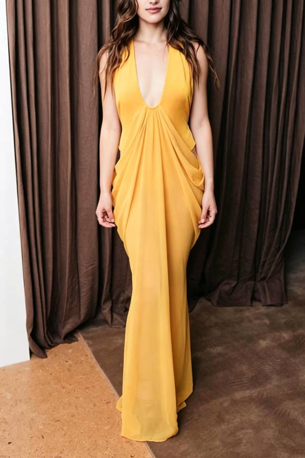 Saffron Muse Draped Halter Dress