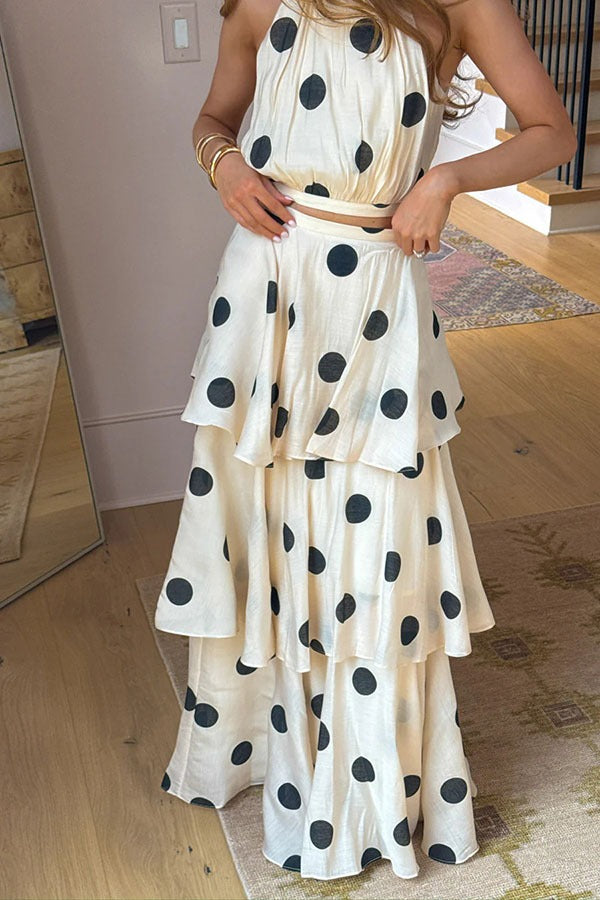 Gift To You Polka Dot Print High Neck Sleeveless Top