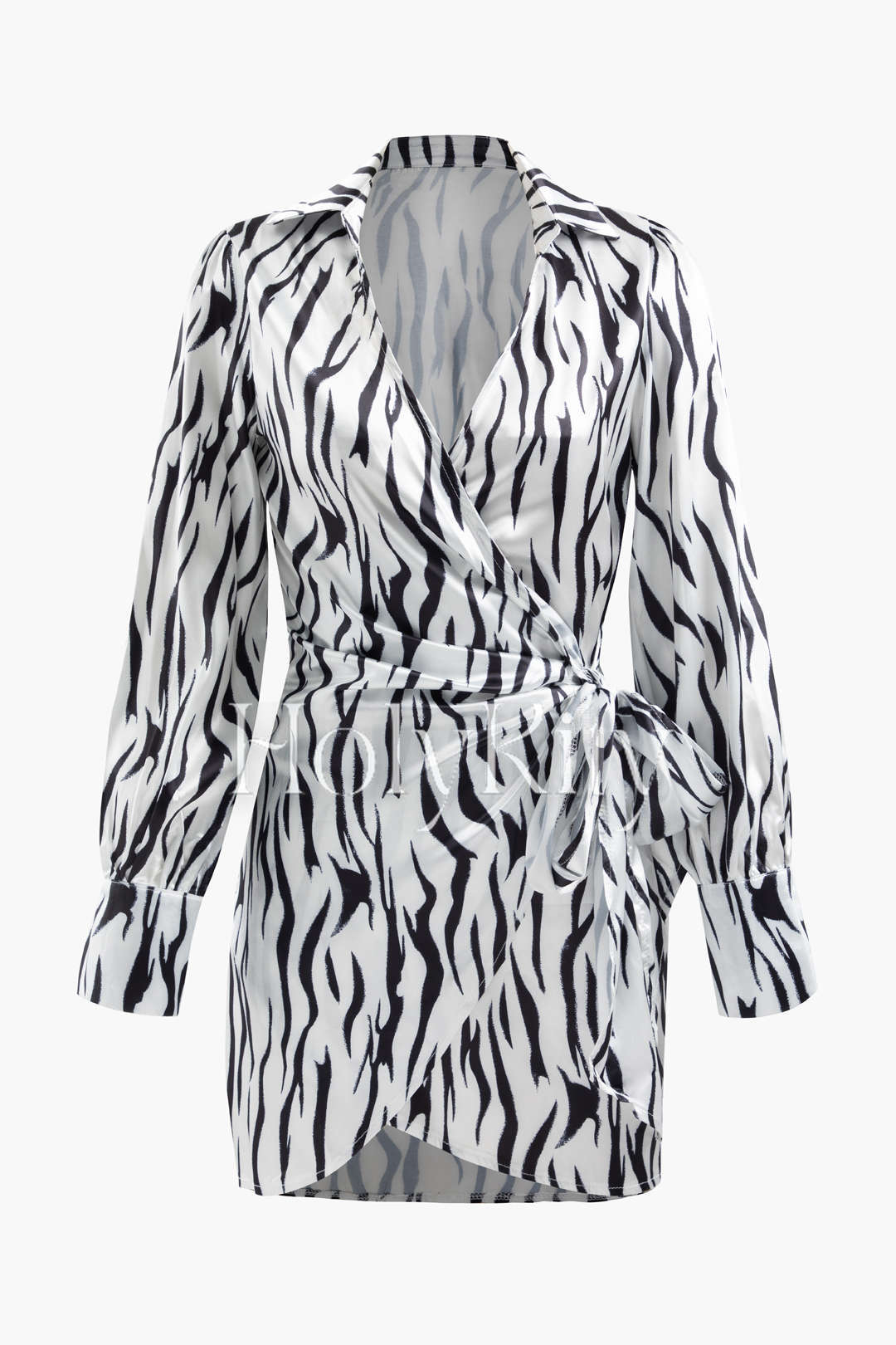 Mini-robe portefeuille à manches longues et imprimé zèbre