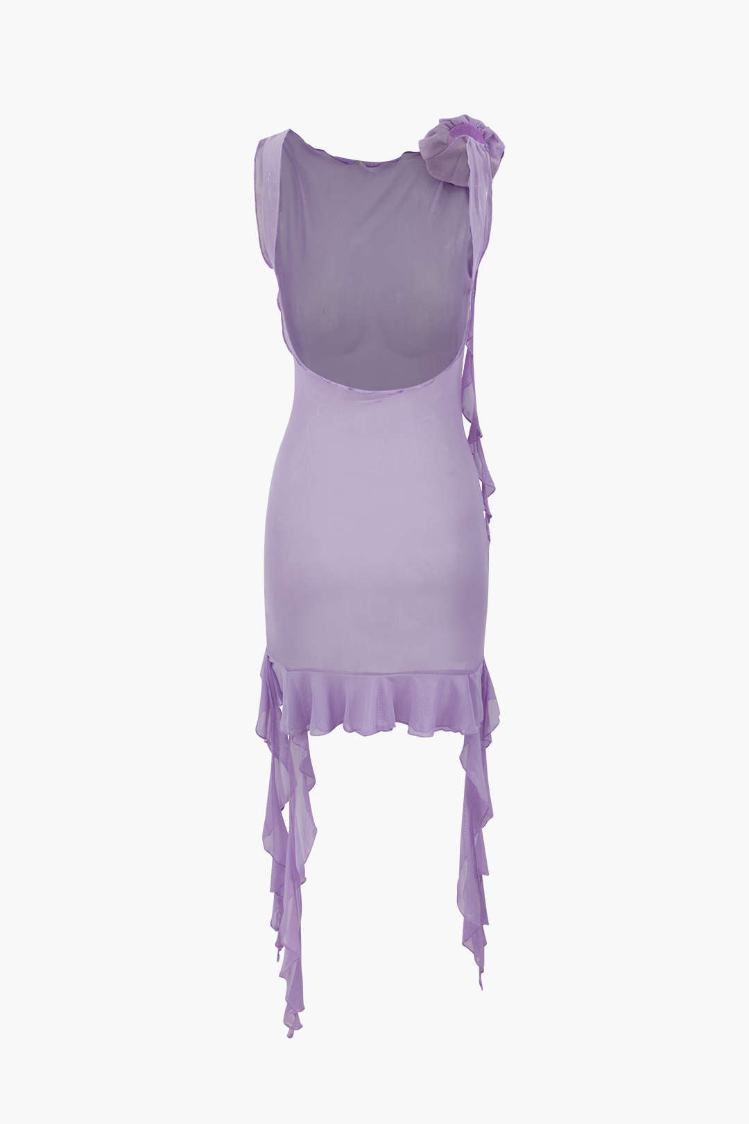 Rückenfreies Minikleid aus Netzstoff mit Corsage-Rüschen