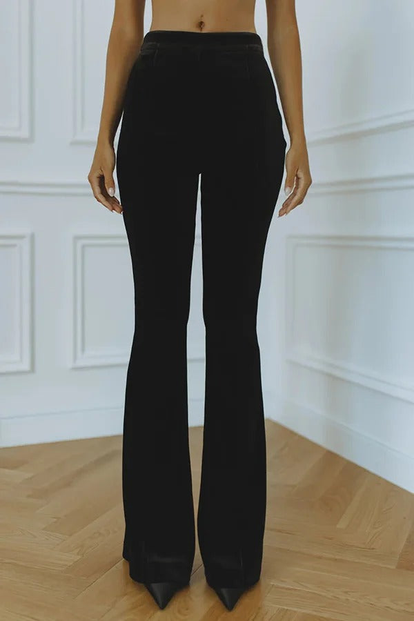 Delicate Daze Velvet High Rise Elastic Waist Flare Pants