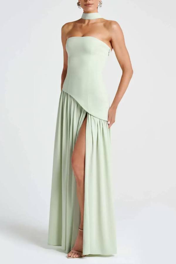 Black and White Contrast Scarf Irregular Slit Maxi Dress
