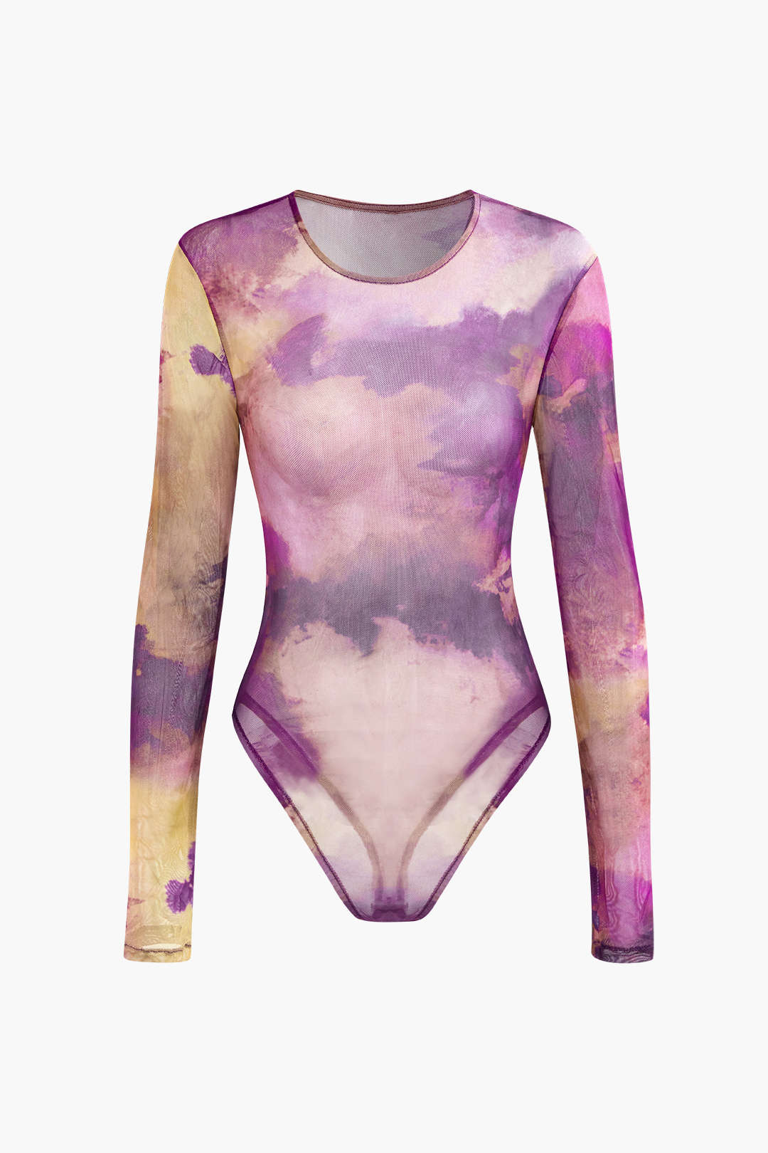 Langärmliger Bodysuit aus Netzstoff mit Batikmuster