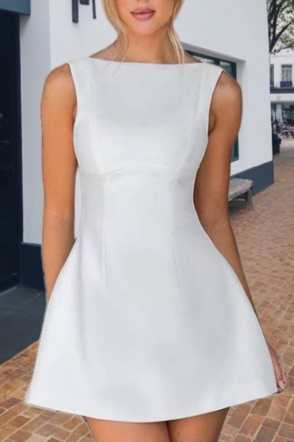 Boat Neck Fit-and-Flare Sleeveless Mini Dress