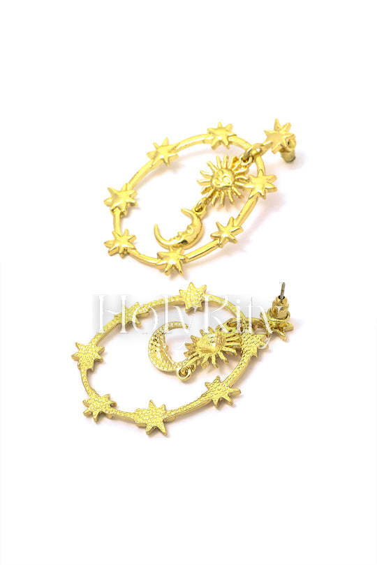 Boucles d'oreilles pendantes Soleil, Étoile et Lune