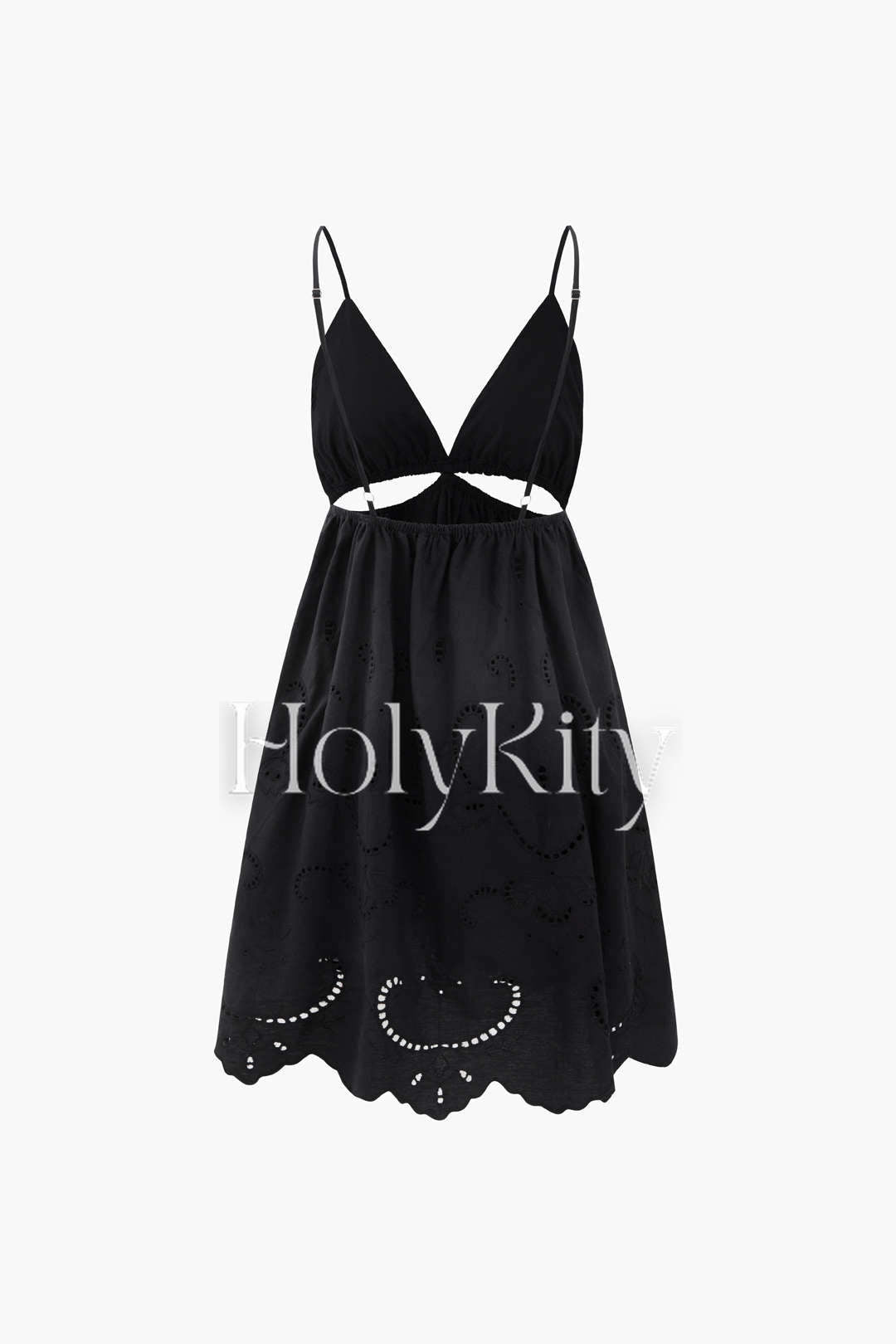 Rückenfreies Minikleid mit V-Ausschnitt und Cutwork