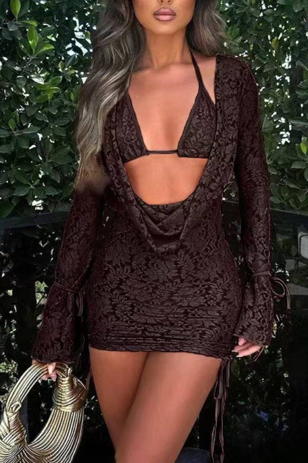 Faux Two-Piece Cutout Backless Lace Bodycon Mini Dress