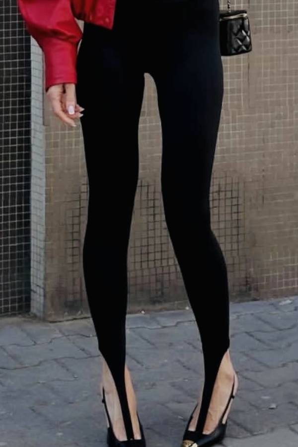 High Waist Split Stirrup Skinny Pants