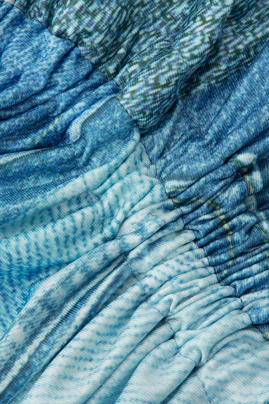Asymmetrisches Oberteil mit Kordelzug im Jeans-Print