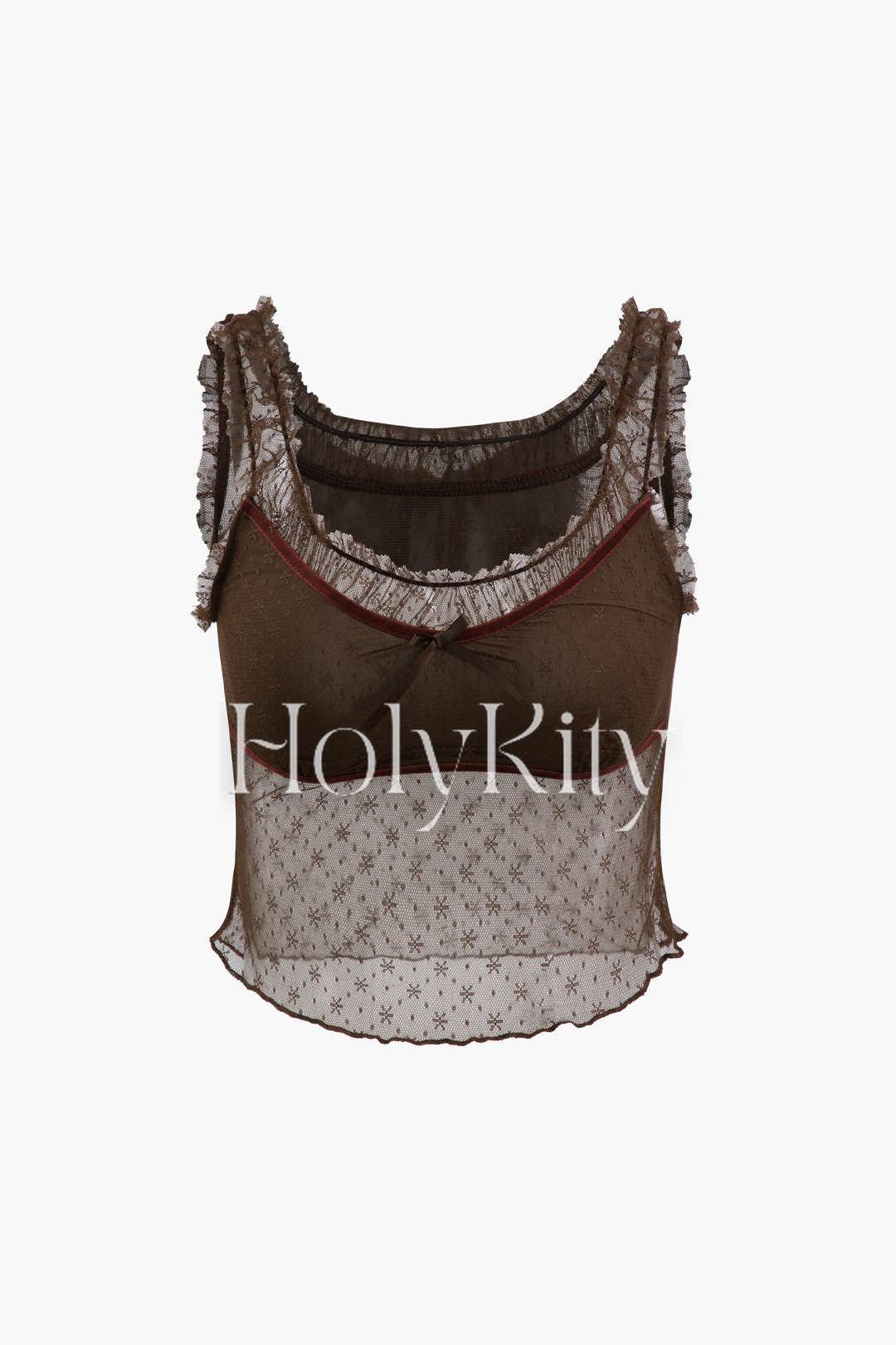 V-neck Frill Sheer Mesh Tank Top
