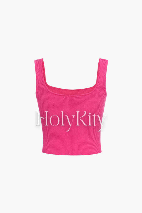 Haut camisole en tricot côtelé à col carré