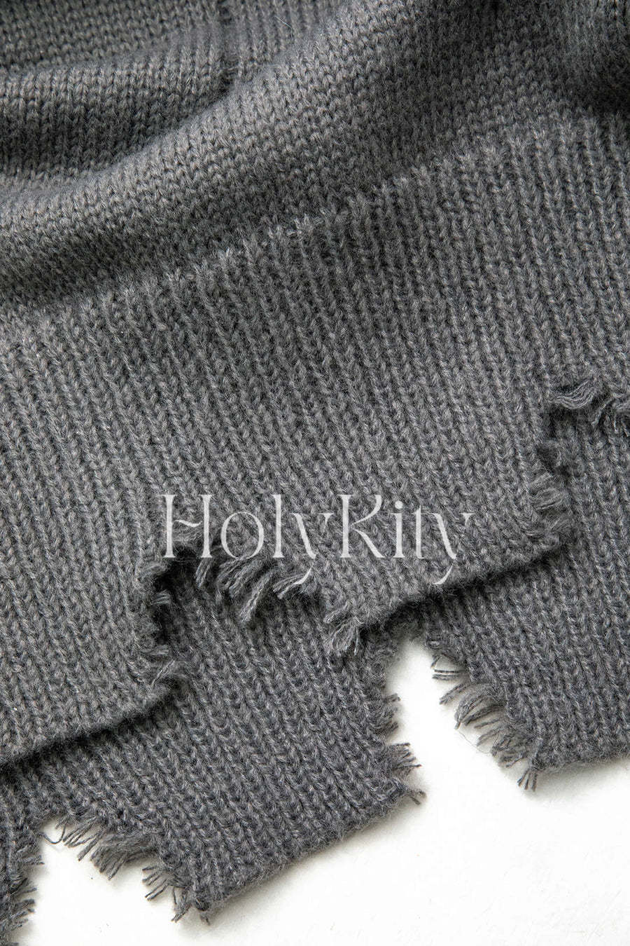 Round Neck Frayed Knit Sweater
