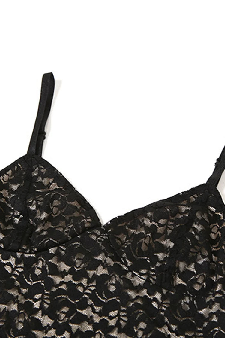 Robe longue moulante en dentelle guipure à col en V pour fête d'anniversaire - Noir