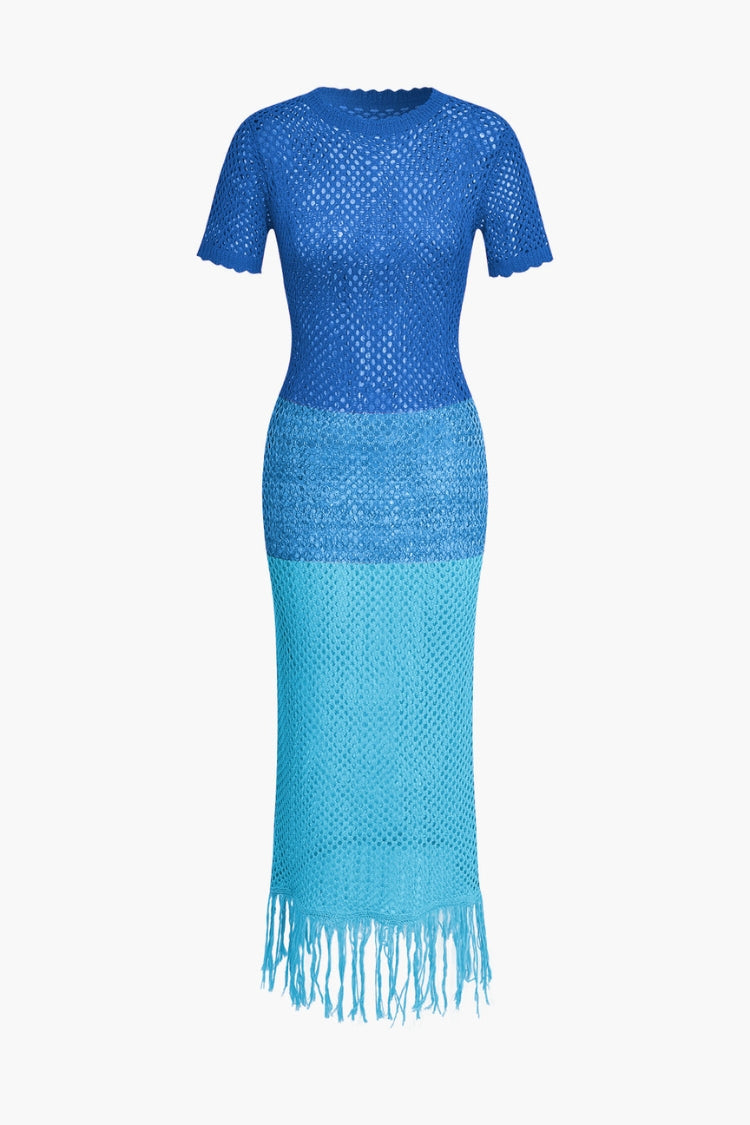 Fringed Hem Hollow Out Cover Up Knit Dress