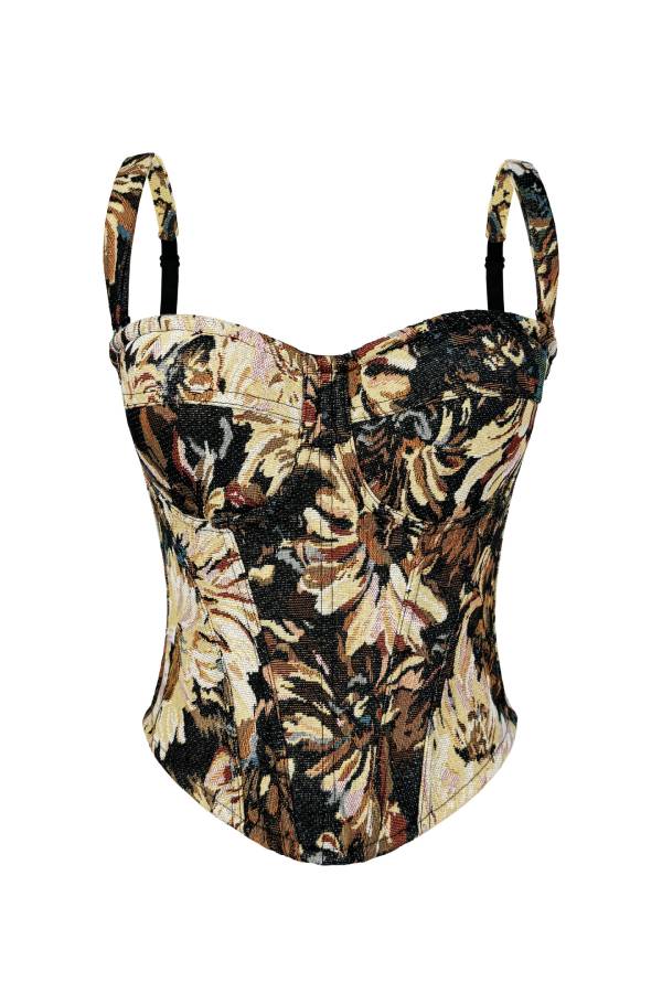 Jacquard Print Strappy Bustier Top