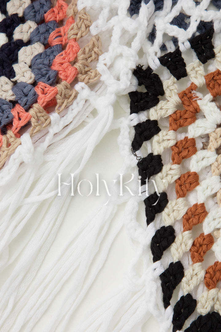 Haut cache-maillot à ourlet à pompons en crochet