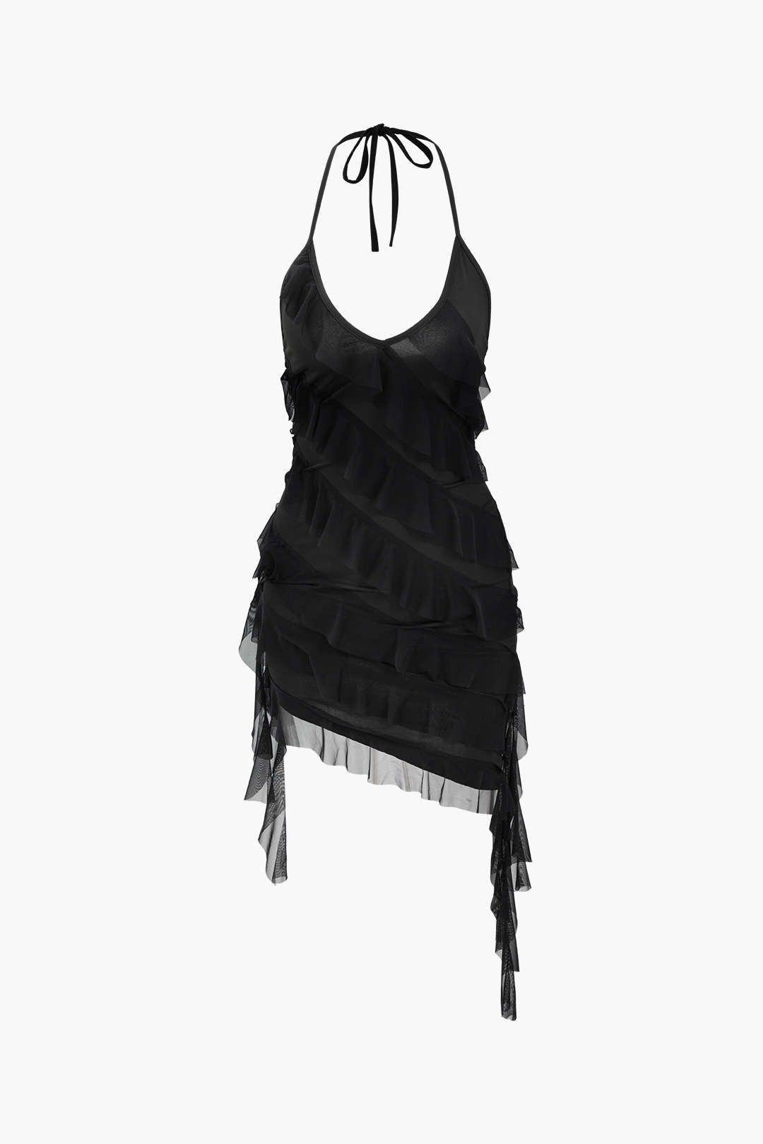 Mini-robe asymétrique à volants et dos nu