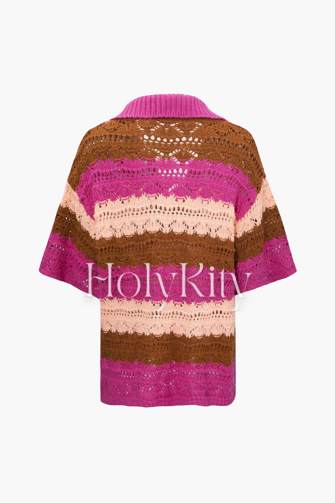 Mehrfarbig gestreiftes Stricktop mit V-Ausschnitt