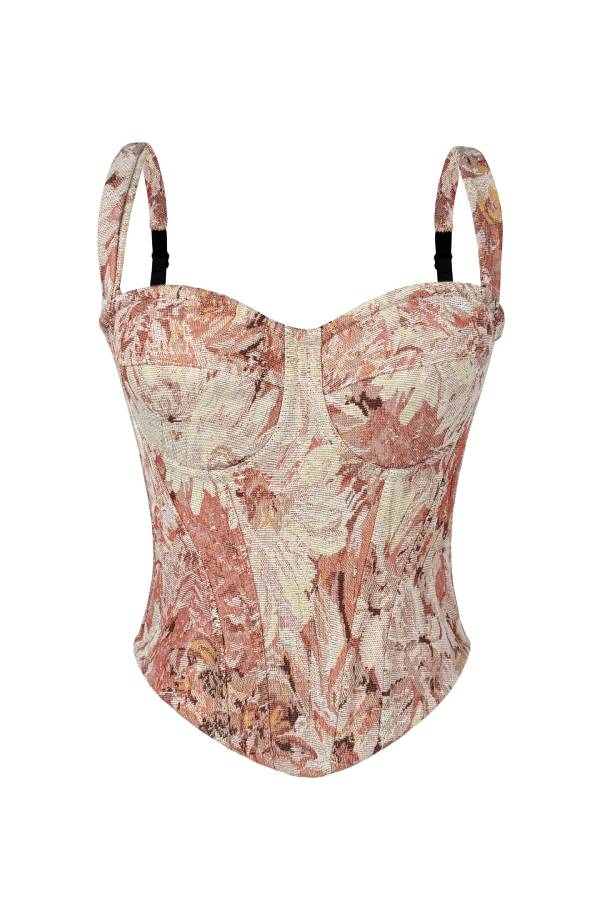 Jacquard Print Strappy Bustier Top